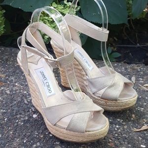 Jimmy Choo gold espadrille wedges